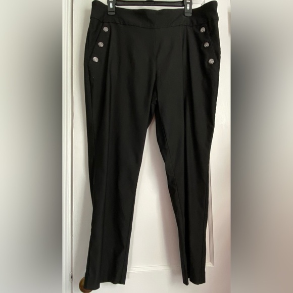 Counterparts Flat Front Black Pull-on Pants Buttons Elastic Waistband Size: XL - Picture 2 of 10